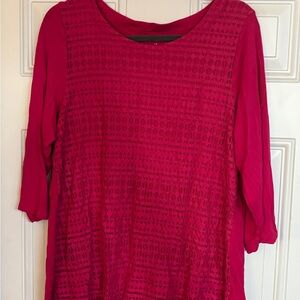 croft & barrow Hot Pink Crochet-Front 3/4 Sleeve Tunic